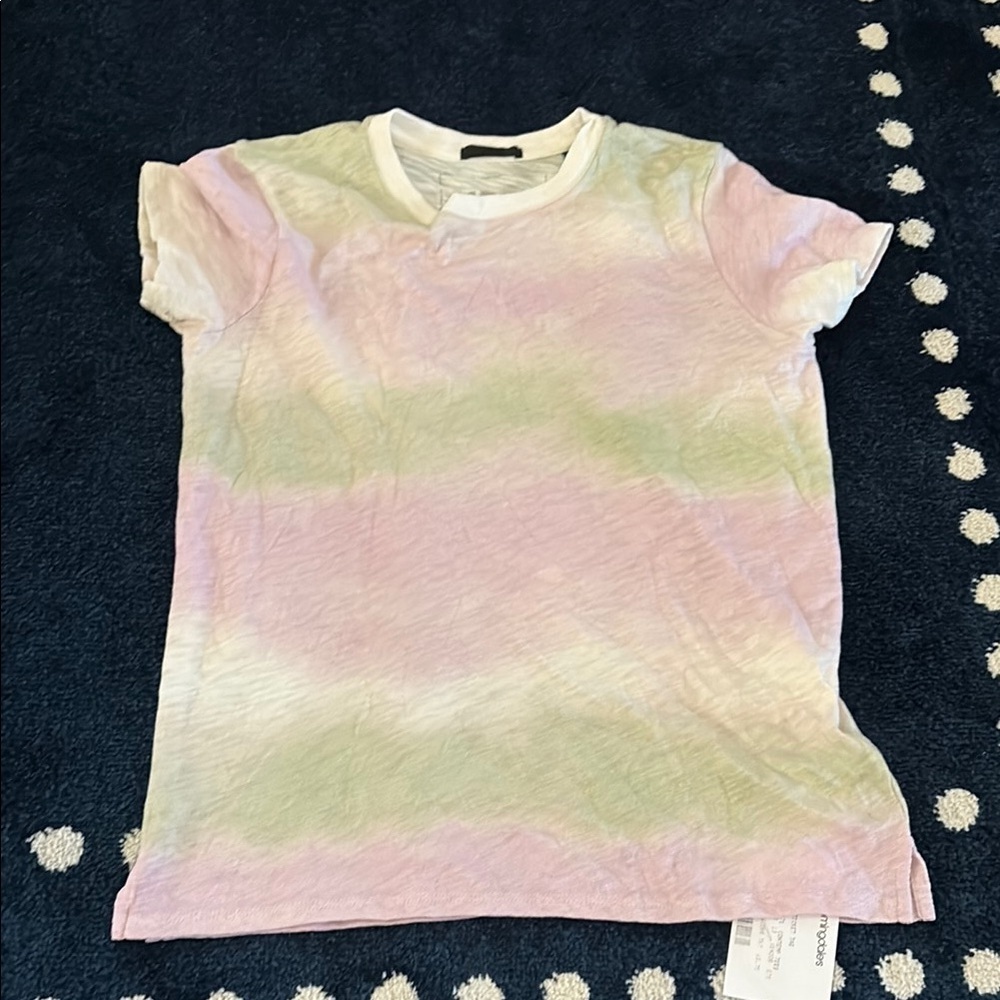 ATM Anthony Thomas Melillo Pastel Tie-Dye Short Sleeve Tee in Pink, Green, White